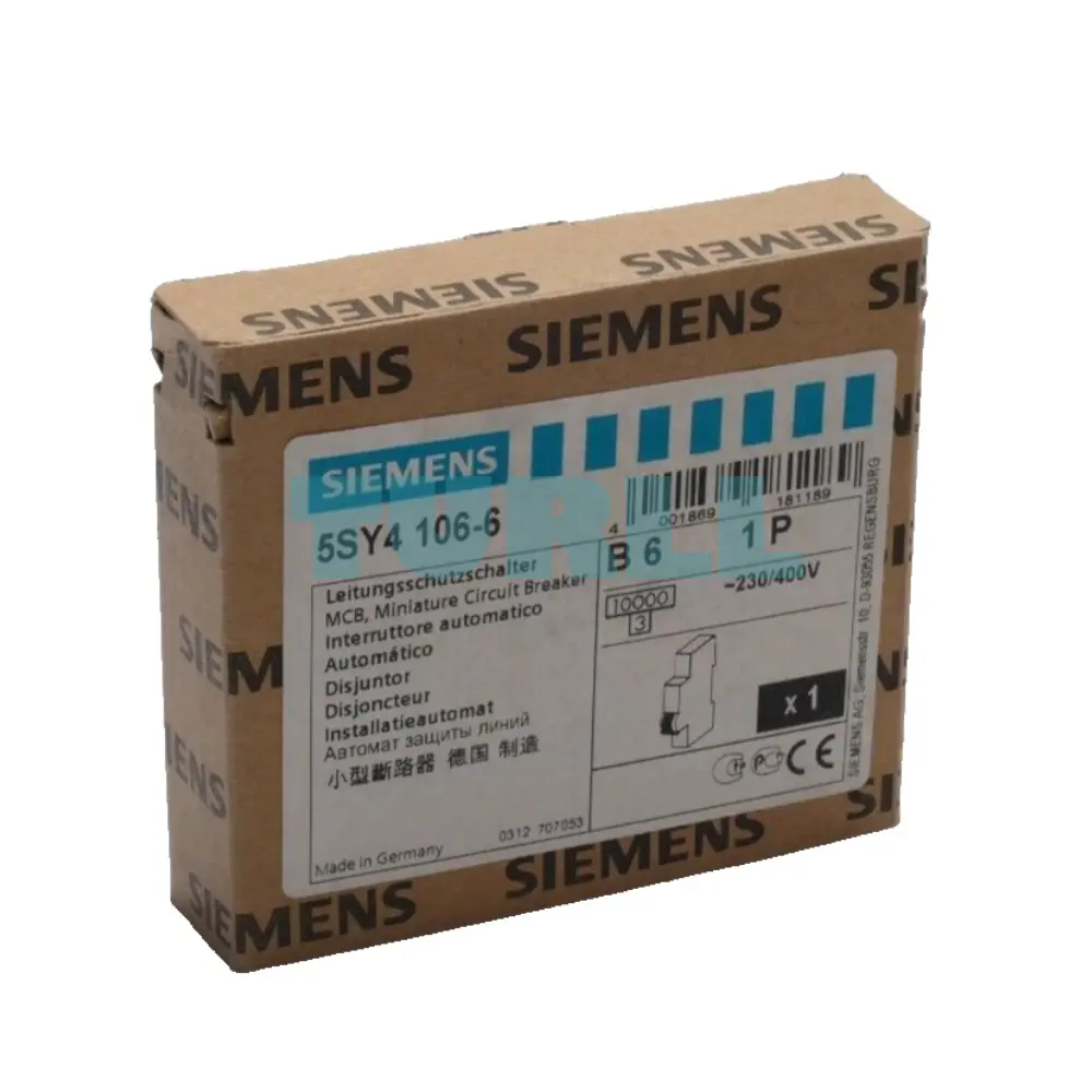 Siemens 5SY4106-6 Miniature Circuit Breaker 6A, 1-Pole, B Curve, 10kA, 230/400V