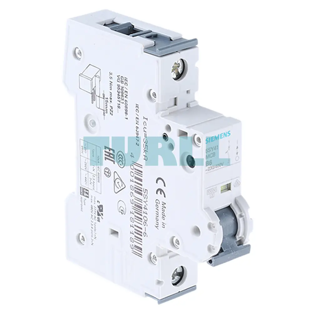 Siemens 5SY4106-6 Miniature Circuit Breaker 6A, 1-Pole, B Curve, 10kA, 230/400V