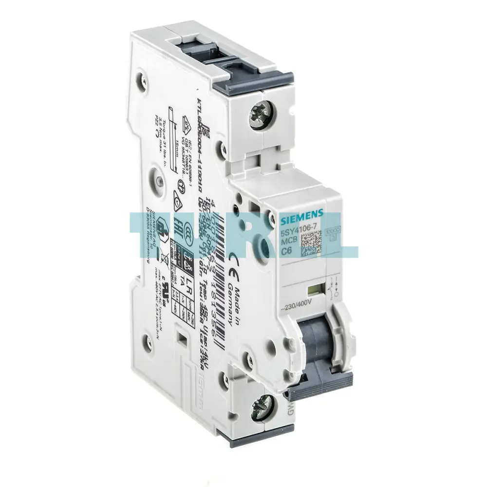 Siemens 5SY4106-7 Miniature Circuit Breaker 6A, 1-Pole, C Type, 230/400V, 10kA Original Brand New 3 Siemens 5SY4106-7 Miniature Circuit Breaker 6A, 1-Pole, C Type, 230/400V, 10kA