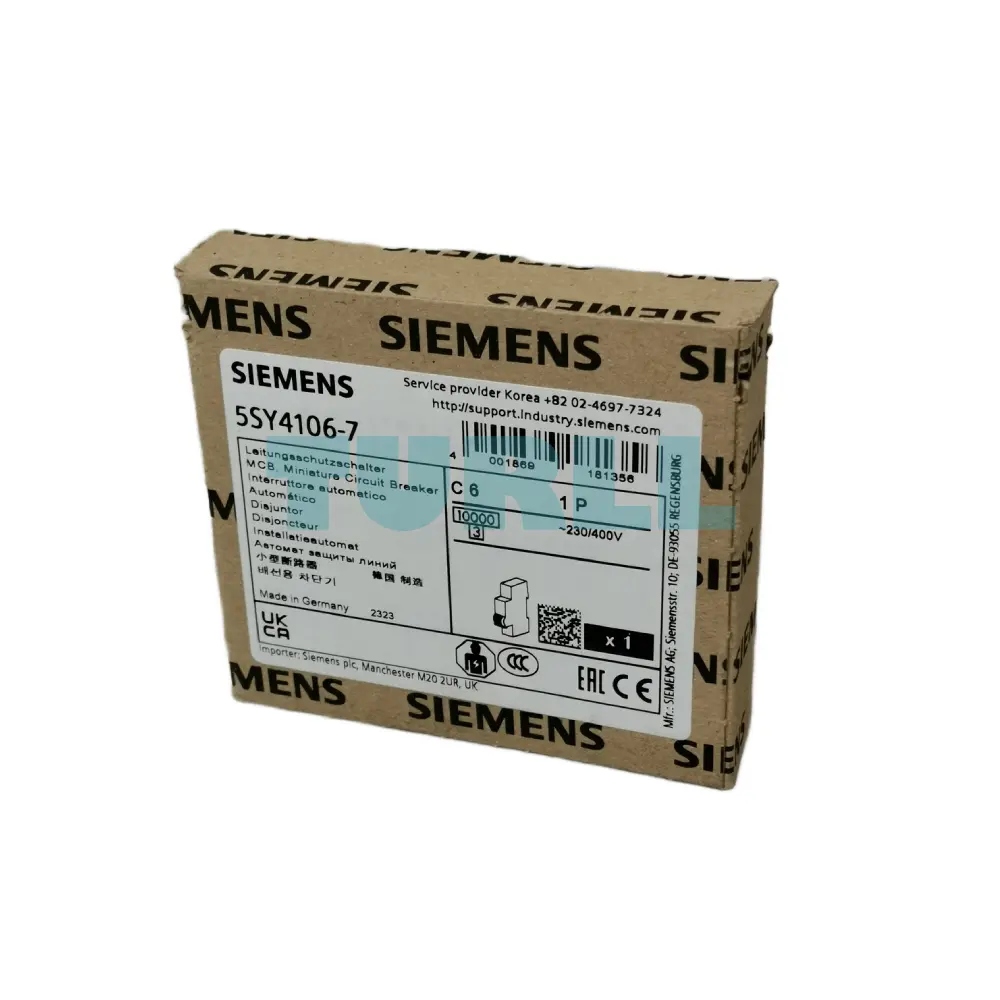 Siemens 5SY4106-7 Miniature Circuit Breaker 6A, 1-Pole, C Type, 230/400V, 10kA Original Brand New 2 Siemens 5SY4106-7 Miniature Circuit Breaker 6A, 1-Pole, C Type, 230/400V, 10kA