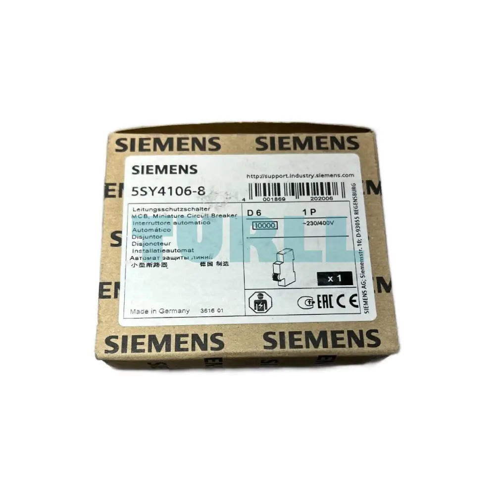 Siemens 5SY4106-8 Miniature Circuit Breaker 1-Pole, 6A, Type D, 10kA