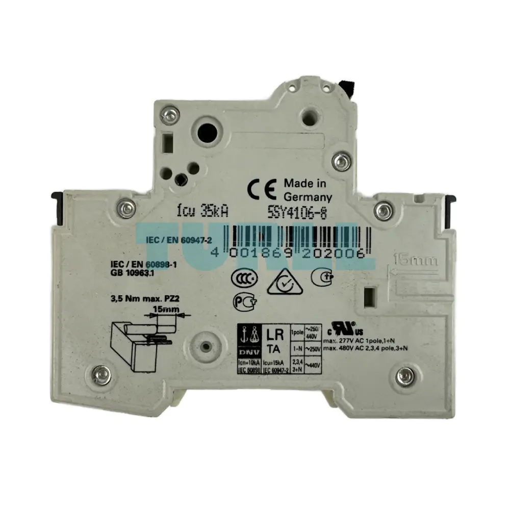 Siemens 5SY4106-8 Miniature Circuit Breaker 1-Pole, 6A, Type D, 10kA