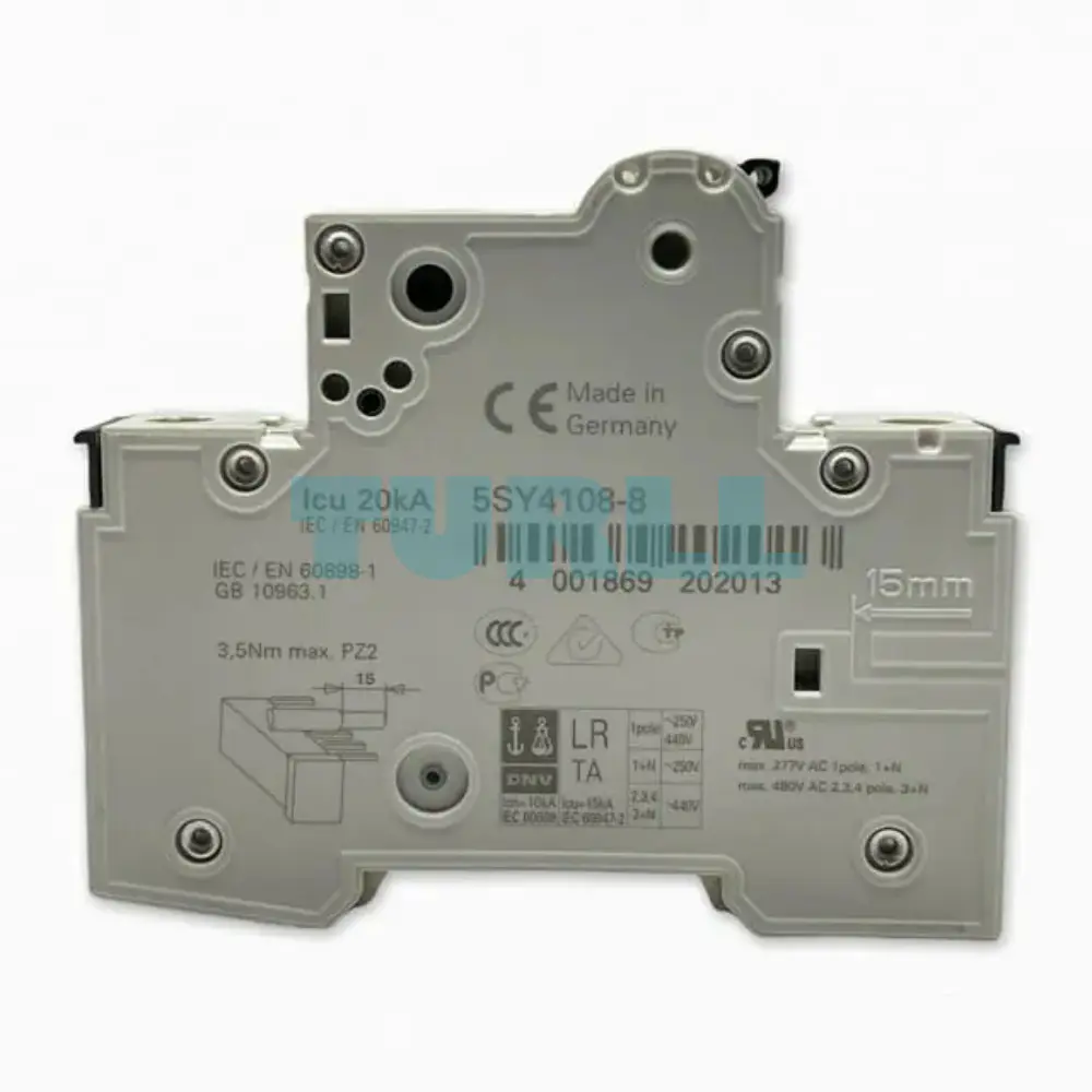 Siemens 5SY4108-8 Miniature Circuit Breaker 1-Pole, 8A, Type D, 10kA
