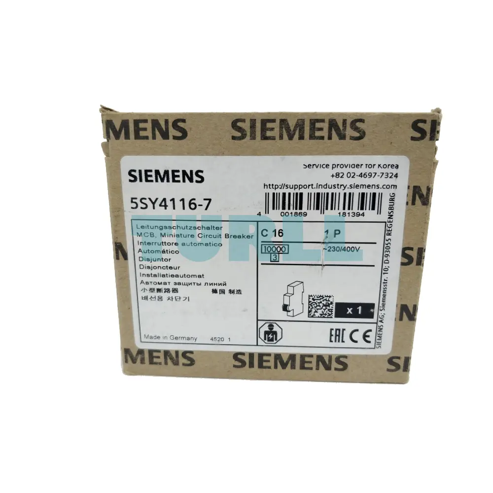 Siemens 5SY4116-7 Miniature Circuit Breaker 1-Pole, C-Curve, 16A, 10kA, MCB 230/400V