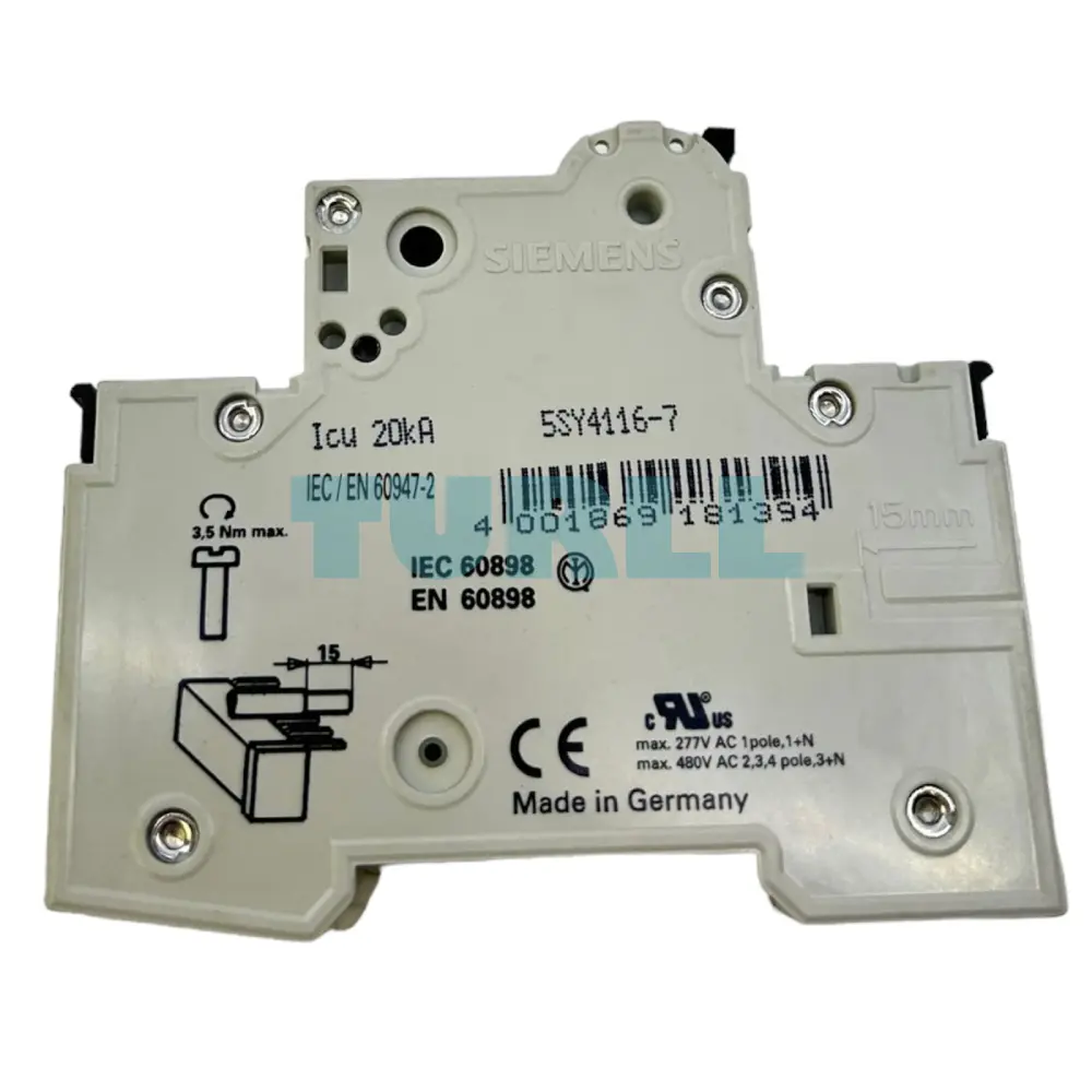 Siemens 5SY4116-7 Miniature Circuit Breaker 1-Pole, C-Curve, 16A, 10kA, MCB 230/400V