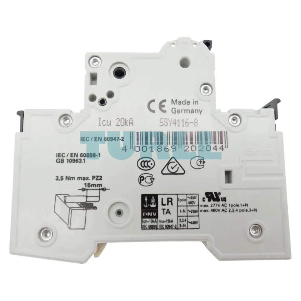 Siemens 5SY4116-8 Miniature Circuit Breaker 1-Pole, 16A, Type D, 10kA