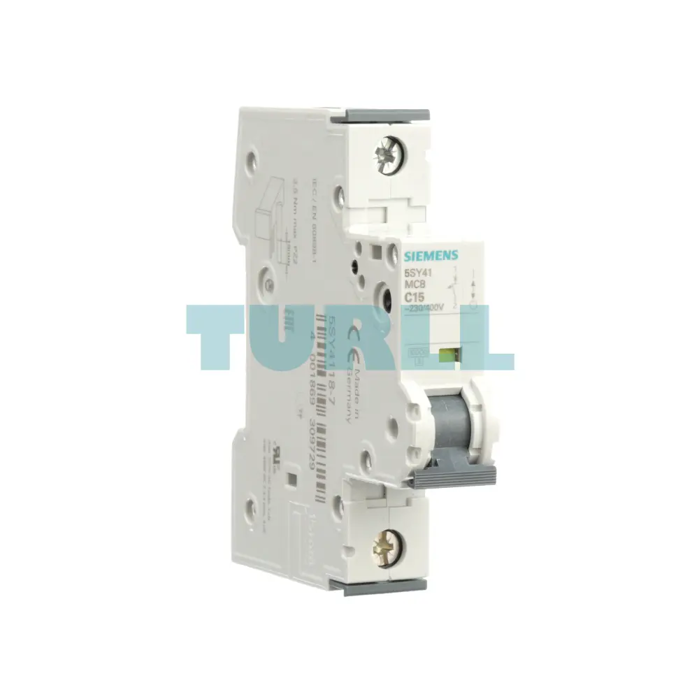 Siemens 5SY4118-7 Miniature Circuit Breaker 230/400V, 10kA, 1-Pole, 15A, Type C, D=70mm