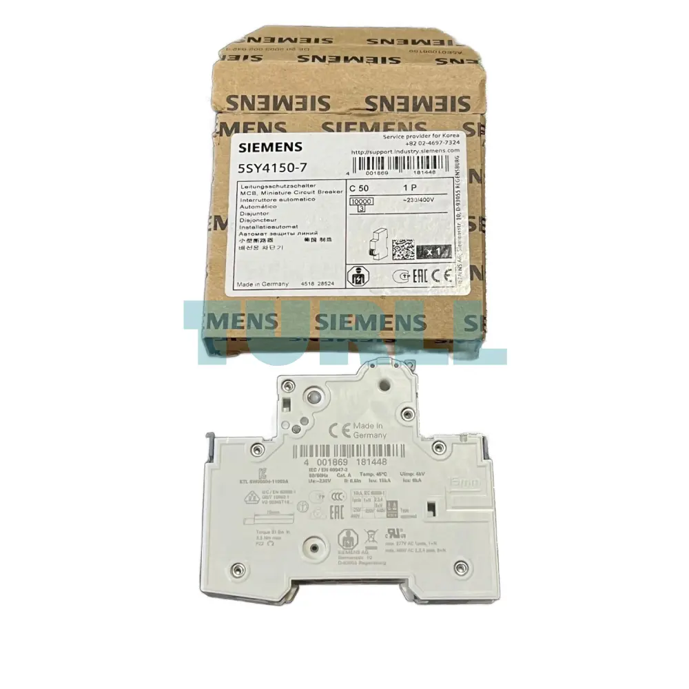 Siemens 5SY4150-7 Miniature Circuit Breaker 230/400V 10kA 1-Pole 50A C Curve, 70mm