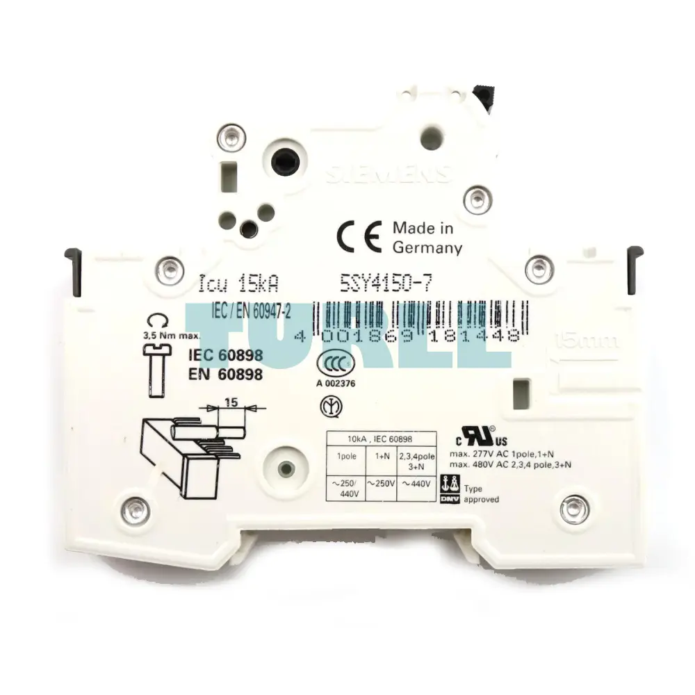 Siemens 5SY4150-7 Miniature Circuit Breaker 230/400V 10kA 1-Pole 50A C Curve, 70mm