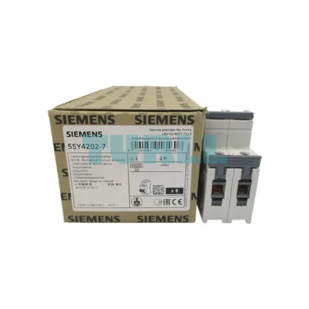 Siemens 5SY4202-7 Miniature Circuit Breaker 2-Pole, 2A, Type C, 10kA, 400V