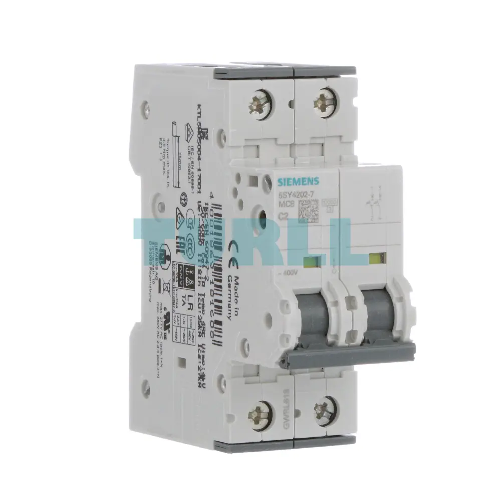 Siemens 5SY4202-7 Miniature Circuit Breaker 2-Pole, 2A, Type C, 10kA, 400V