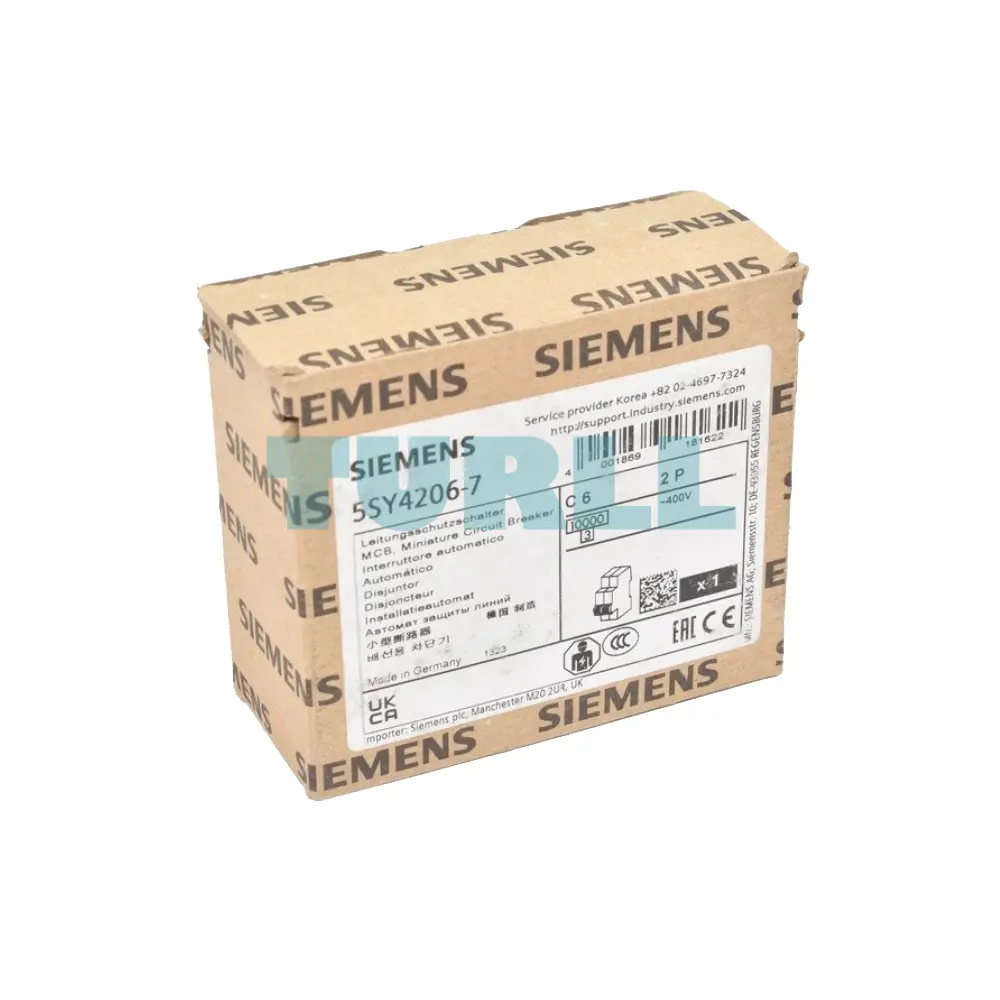 Siemens 5SY4206-7 Miniature Circuit Breaker, 2-Pole, 6A, 400V, 10kA C Curve