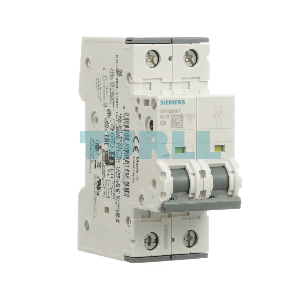Siemens 5SY4206-7 Miniature Circuit Breaker, 2-Pole, 6A, 400V, 10kA C Curve