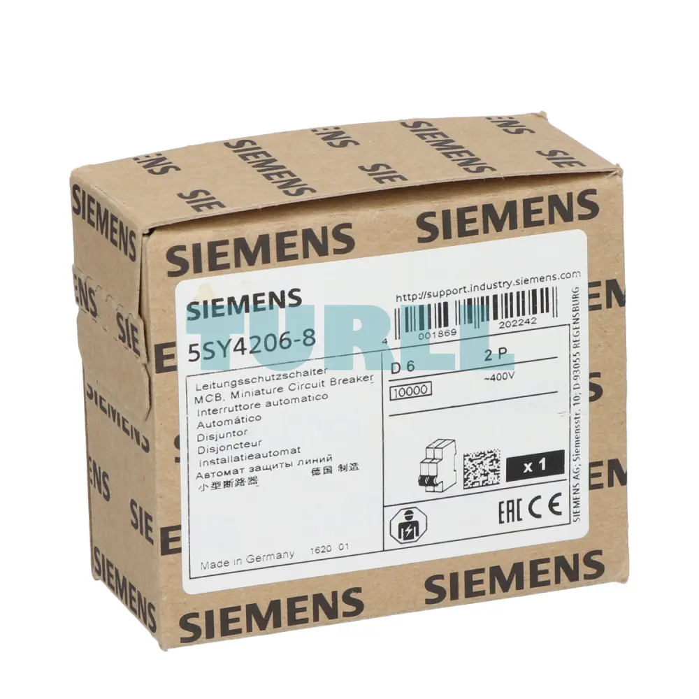 Siemens 5SY4206-8 Miniature Circuit Breaker 2-Pole, 6A, Type D, 10kA
