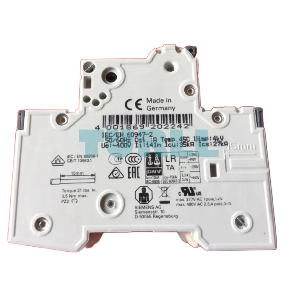 Siemens 5SY4206-8 Miniature Circuit Breaker 2-Pole, 6A, Type D, 10kA