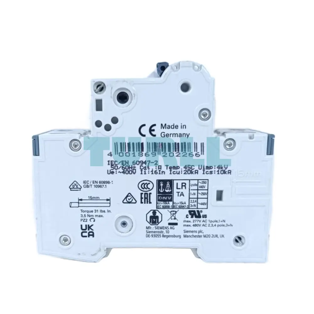 Siemens 5SY4210-8 Miniature Circuit Breaker 10A, 2-Pole, 10kA, Type D, 400V
