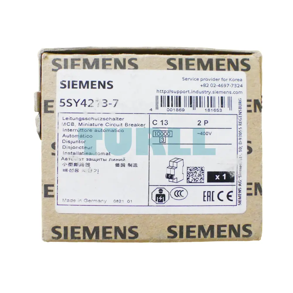 Siemens 5SY4213-7 Miniature Circuit Breaker 2-Pole, 13A, Type C, 10kA, 400V
