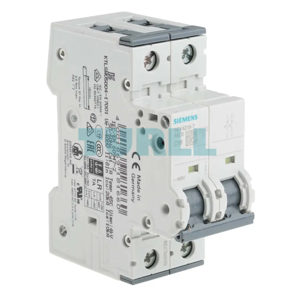 Siemens 5SY4216-7 Miniature Circuit Breaker 2-Pole, 16A, 400V, C Curve, 10kA