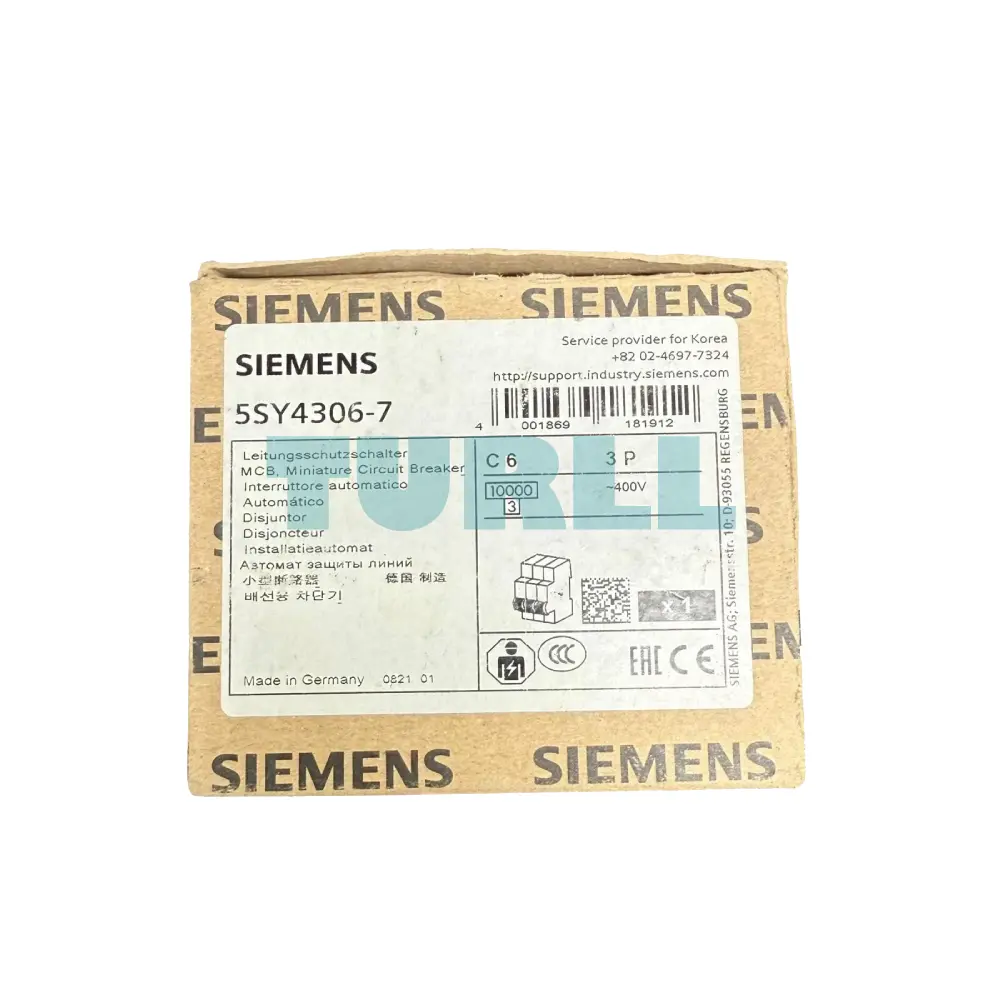 Siemens 5SY4306-7 Miniature Circuit Breaker, 3-Pole, 6A, Type C, 400V, 10kA Original Brand New 3 Siemens 5SY4306-7 Miniature Circuit Breaker, 3-Pole, 6A, Type C, 400V, 10kA