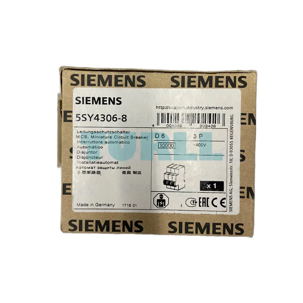 Siemens 5SY4306-8 Miniature Circuit Breaker 3-Pole, 6A, D-curve, 400V, 10kA