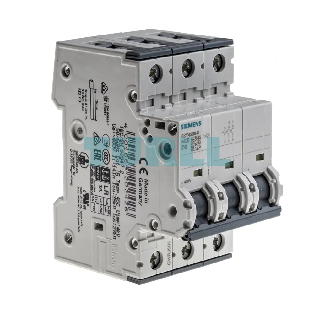 Siemens 5SY4306-8 Miniature Circuit Breaker 3-Pole, 6A, D-curve, 400V, 10kA