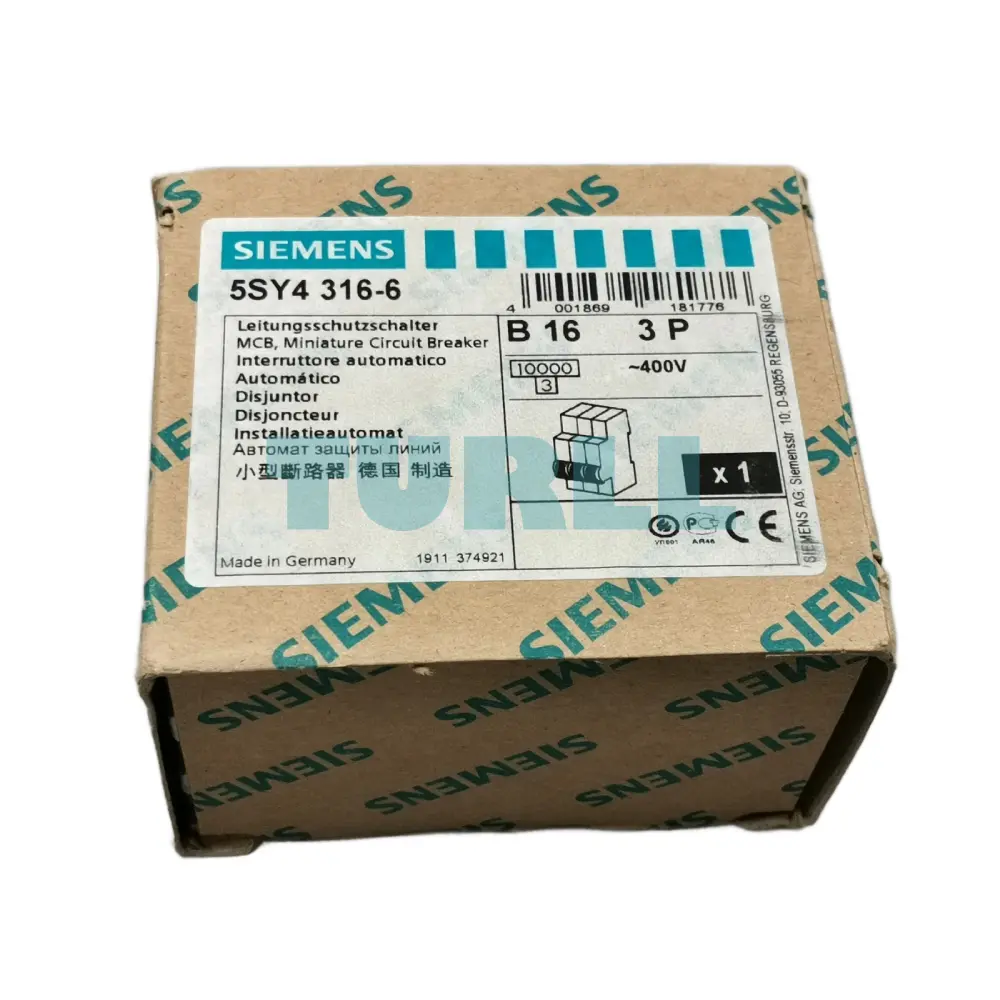 Siemens 5SY4316-6 Miniature Circuit Breaker 3-Pole, 16A, B-Type, 400V, 10kA Original Brand New 2 Siemens 5SY4316-6 Miniature Circuit Breaker 3-Pole, 16A, B-Type, 400V, 10kA