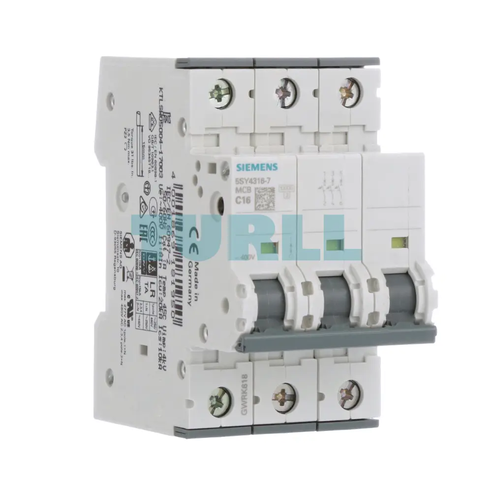 Siemens 5SY4316-7 Miniature Circuit Breaker, 3-Pole, 16A, 400V, 10kA, Type C