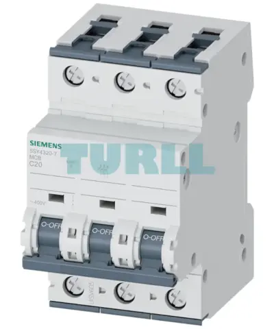 Siemens 5SY4320-7 Miniature Circuit Breaker, 3-Pole, 20A, 400V, 10kA, C-Characteristic D70mm