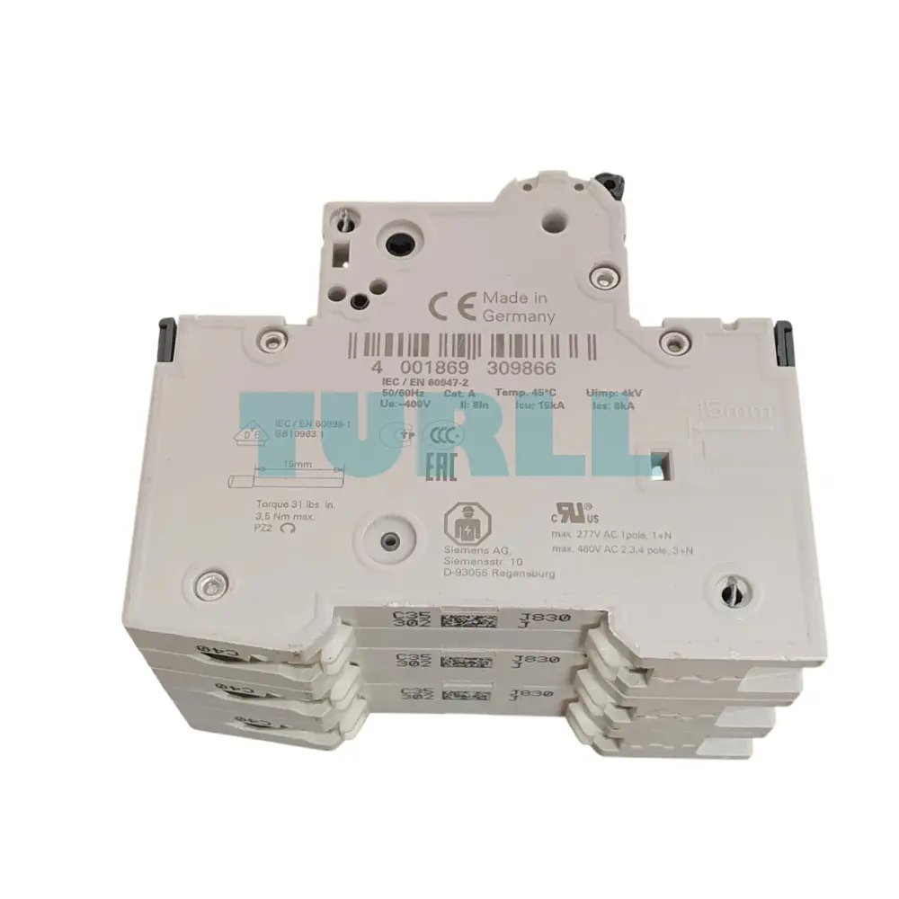 Siemens 5SY4335-7 Miniature Circuit Breaker 3-Pole, 35A, C-Curve, 10kA, 400V