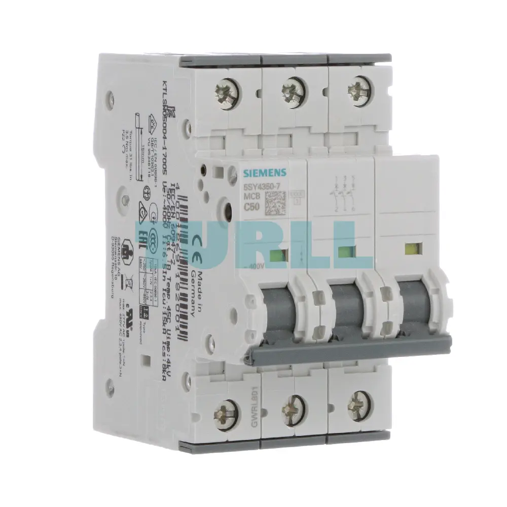 Siemens 5SY4350-7 Miniature Circuit Breaker 3-Pole, C-Curve, 50A, 10kA, 400V