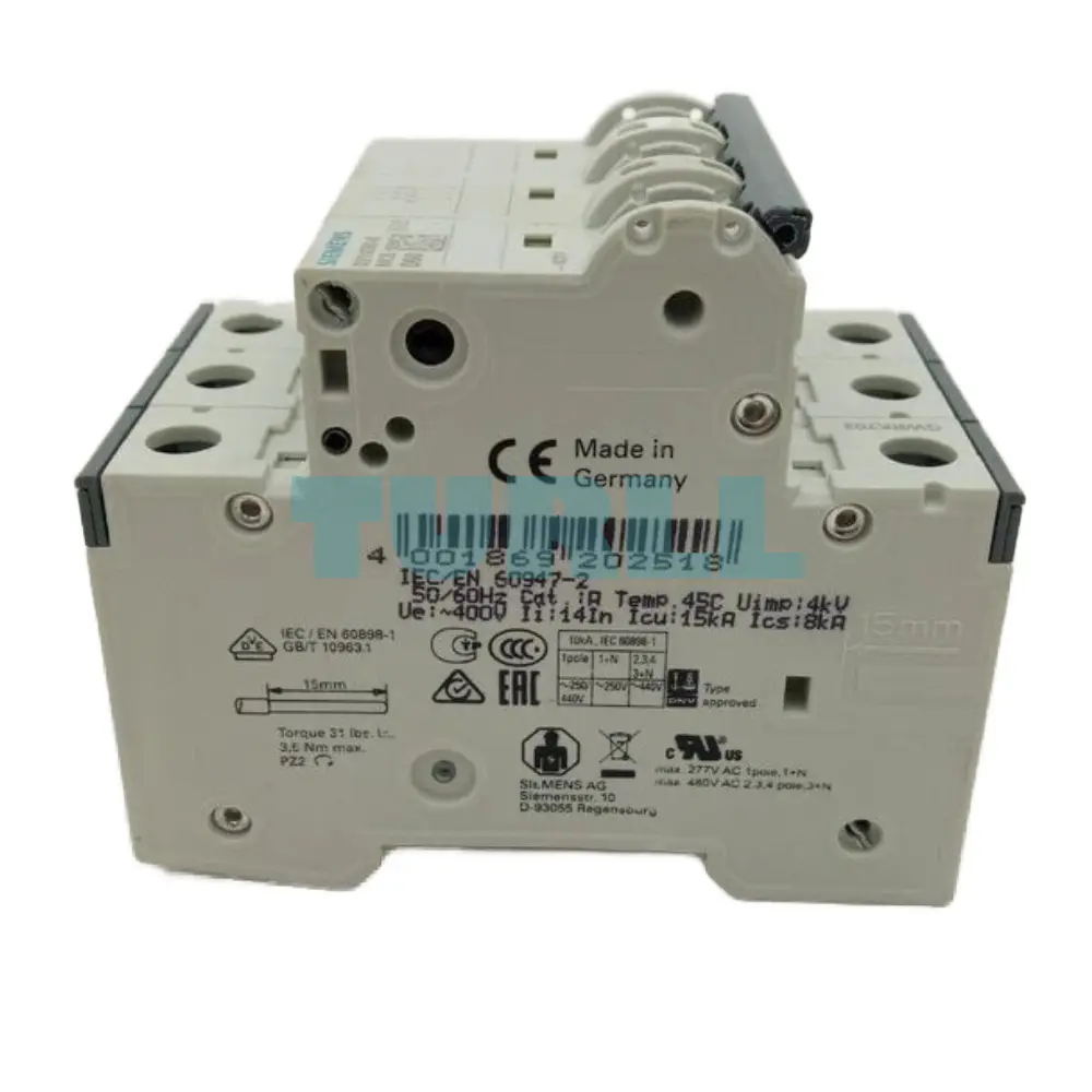 Siemens 5SY4350-8 Miniature Circuit Breaker 3-Pole, 50A, D-Curve, 10kA, 400V