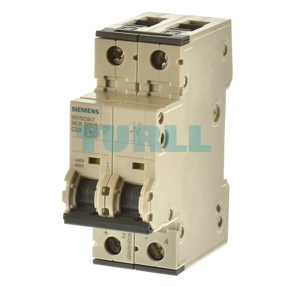 Siemens 5SY5220-7 Circuit Breaker 2 Pole, 20A, Type C, 10kA, 400V AC / 440V DC Universal Current