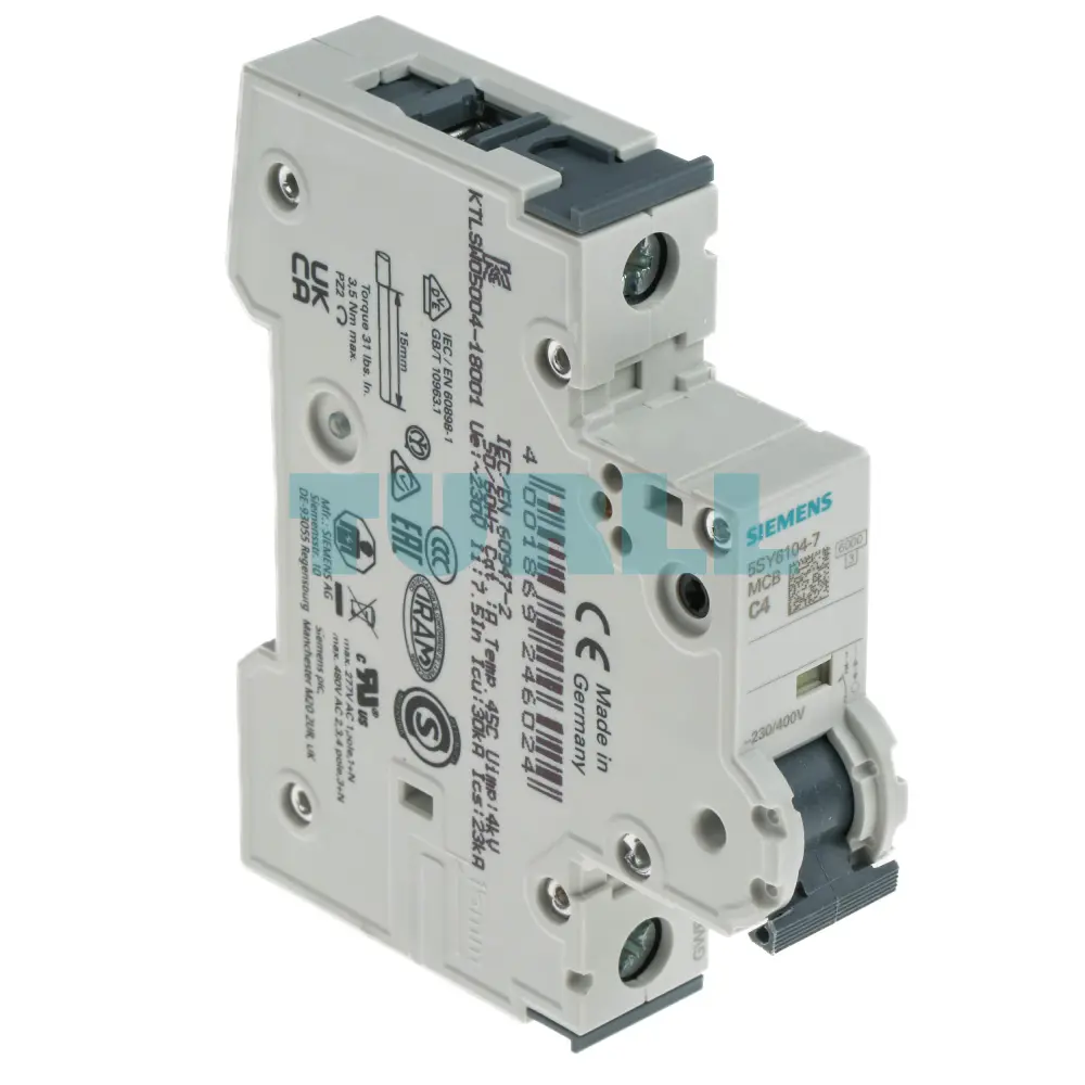 Siemens 5SY6104-7 Miniature Circuit Breaker 1-Pole, 4A, Type C, 6kA