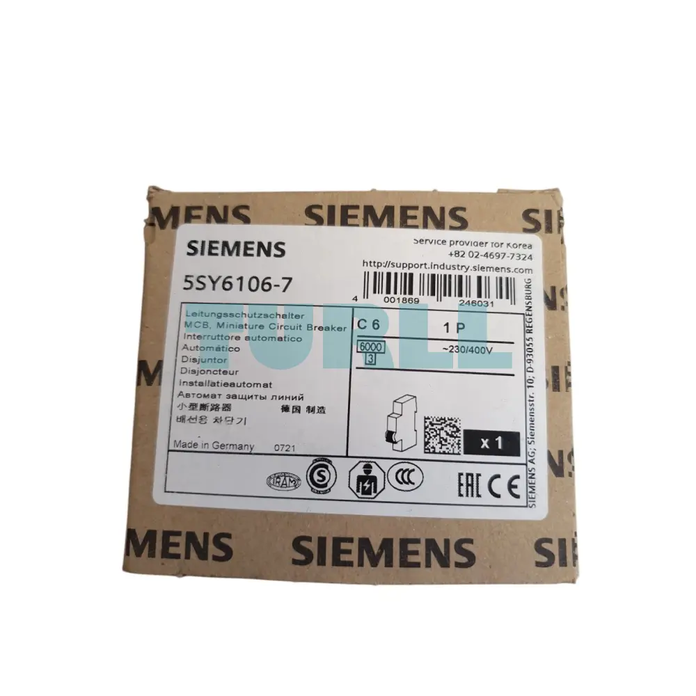 Siemens 5SY6106-7 Miniature Circuit Breaker 6A, 1-Pole, 230/400V, 6kA, C-Type, 70mm