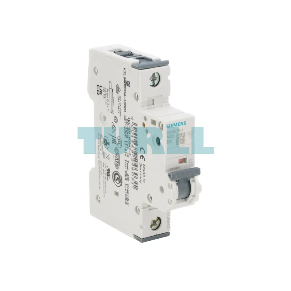 Siemens 5SY6106-7 Miniature Circuit Breaker 6A, 1-Pole, 230/400V, 6kA, C-Type, 70mm