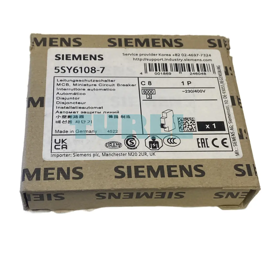 Siemens 5SY6108-7 Miniature Circuit Breaker 1-Pole, 8A, Type C, 6kA, 230/400V