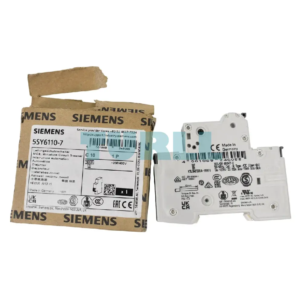 Siemens 5SY6110-7 Miniature Circuit Breaker 1-Pole, C-Curve, 10A, 6kA, MCB 230/400V