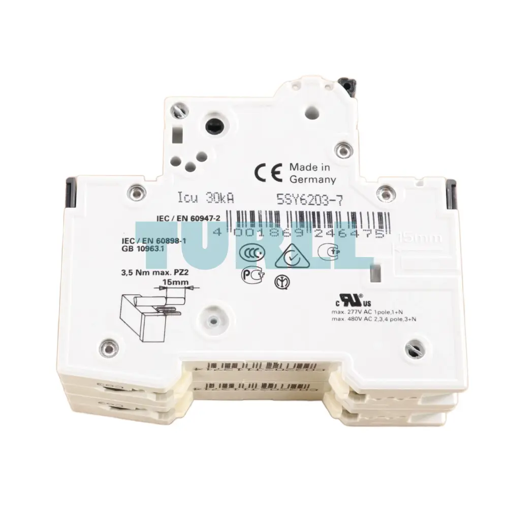 Siemens 5SY6203-7 Miniature Circuit Breaker 2-Pole, 3A, Type C, 6kA, 400V