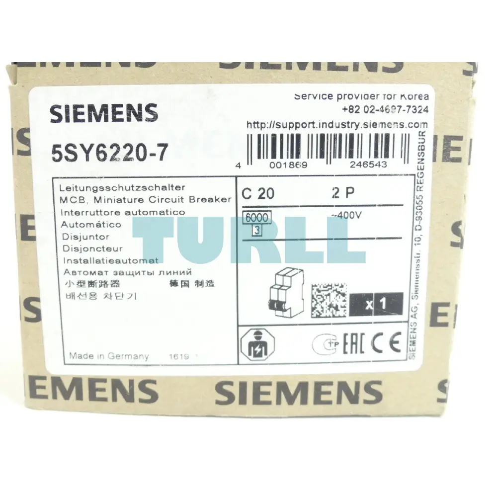Siemens 5SY6220-7 Miniature Circuit Breaker 2-Pole, 20A, Type C, 6kA