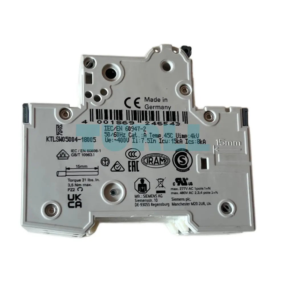 Siemens 5SY6220-7 Miniature Circuit Breaker 2-Pole, 20A, Type C, 6kA