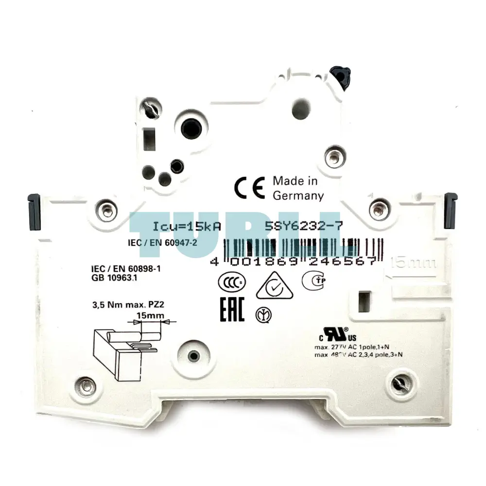 Siemens 5SY6232-7 Miniature Circuit Breaker 32A, 2-Pole, C-Curve, 6kA, 400V