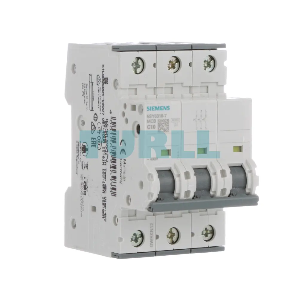 Siemens 5SY6310-7 Miniature Circuit Breaker 3-Pole, 10A, 400V, 6kA, C-Characteristic