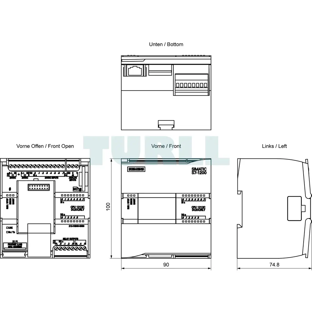 Siemens 6ES7212-1HE40-0XB0 SIMATIC S7-1200, CPU 1212C, Compact PLC, DC/DC/Relay, 8DI, 6DO, 2AI