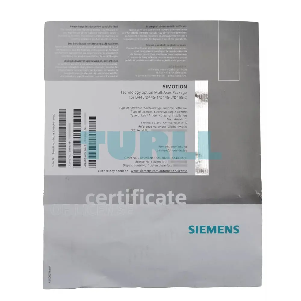 6AU1820-0AA44-0AB0 Siemens SIMOTION Technology Option Multiaxes Original Brand New 1 6AU1820-0AA44-0AB0 Siemens SIMOTION Technology Option Multiaxes