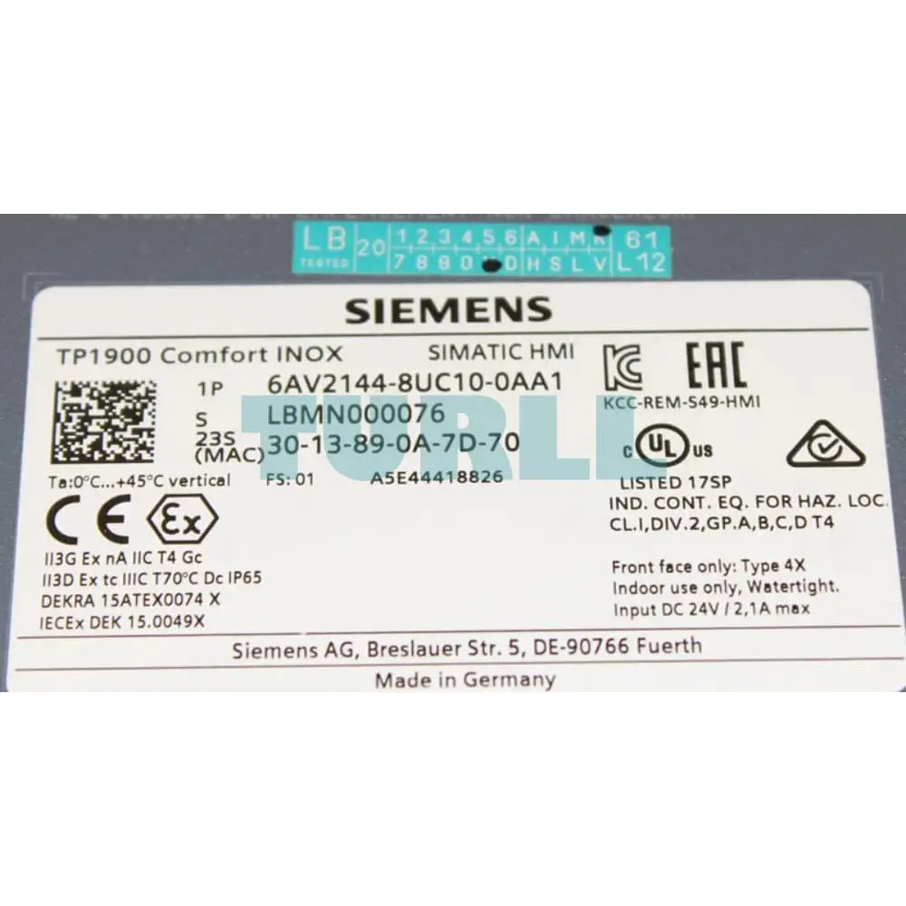 6AV2144-8UC10-0AA1 Siemens SIMATIC HMI TP1900 Comfort INOX Original Brand New 2 6AV2144-8UC10-0AA1 Siemens SIMATIC HMI TP1900 Comfort INOX