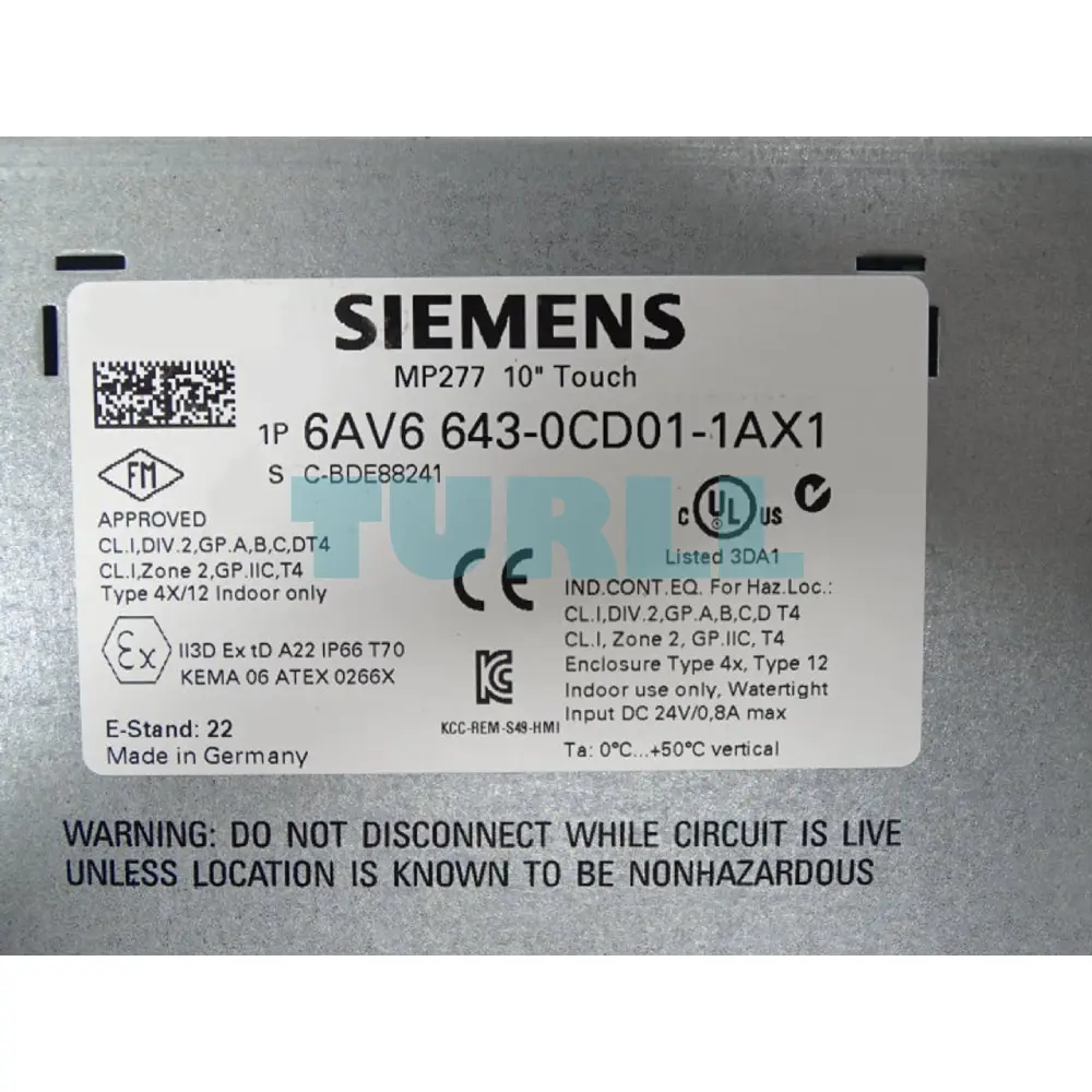 6AV6643-0CD01-1AX1 Siemens SIMATIC MP 277 10" Touch Multi Panel Original Brand New 2 6AV6643-0CD01-1AX1 Siemens SIMATIC MP 277 10" Touch Multi Panel