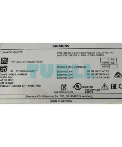 6AV7241-5KG34-0FA0 Siemens SIMATIC IPC 477E 19" Multitouch