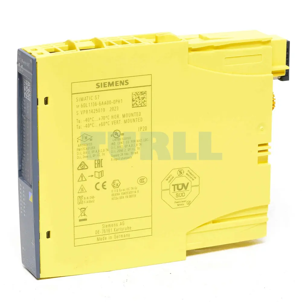 6DL1136-6AA00-0PH1 SIEMENS analog input safety module for ET 200SP HA with 8x AI HART, SIL 3, PL e, 16-bit resolution, and channel diagnostics.
