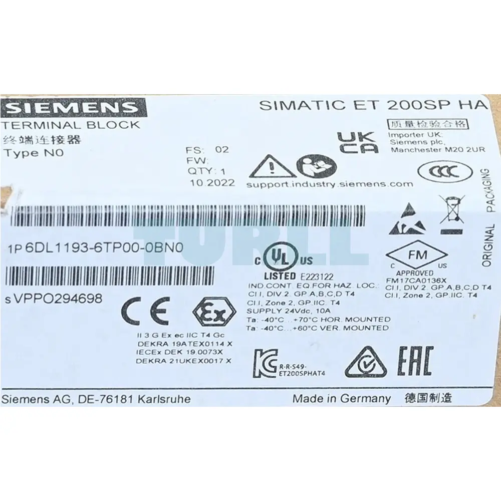 6DL1193-6TP00-0BN0 SIEMENS ET 200SP HA Terminal Block Type N0