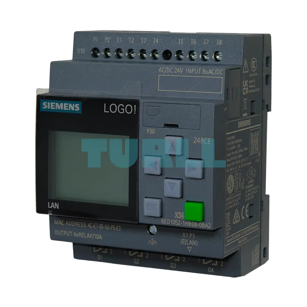 Siemens 6ED1052-1HB08-0BA2 LOGO! 24RCE Logic Module, 8 DI / 4 DO, Ethernet Original Brand New